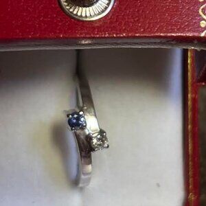 Dainty 10KWG Diamond & Sapphire Woman's Ring